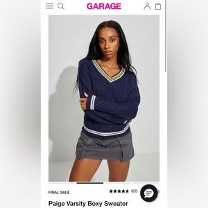 Garage Navy Paige Varsity Boxy Sweater